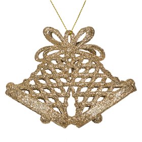 Χριστουγεννιάτικο Στολίδι Δέντρου Καμπάνα  Διάτρητη Σαμπανί Glitter 8x11 cm