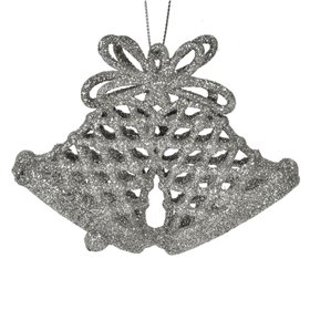 Χριστουγεννιάτικο Στολίδι Δέντρου Καμπάνα Διάτρητη Ασημί Glitter 7 cm