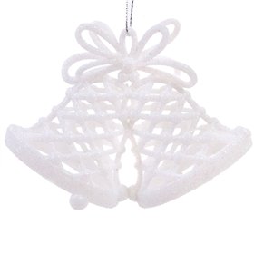 Χριστουγεννιάτικο Στολίδι Δέντρου Καμπάνα Διάτρητη Λευκό Glitter 7 cm