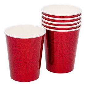 Χριστουγεννιάτικα Ποτήρια Χάρτινα Κόκκινο Ιριδίζον 250 ml - 6 τμχ. 