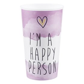 Ποτήρι Πλαστικό Λευκό Λιλά Καρδιά &quotI'm a Happy Person&quot 650 ml