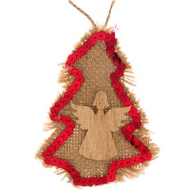 Χριστουγεννιάτικο Στολίδι Δέντρου Ξύλινο Αγγελάκι Λινάτσα Δέντρο Παγιέτες 10 cm