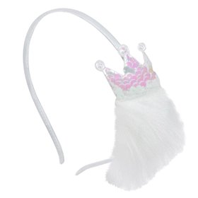 Αποκριάτικη Στέκα Λευκή Γούνα Στέμμα Παγιέτες