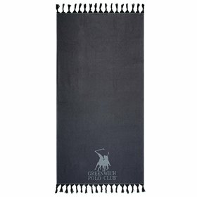 Greenwich Polo Club Πετσέτα Θαλάσσης Παρεό με Κρόσσια σε Μαύρο χρώμα 170x90cm