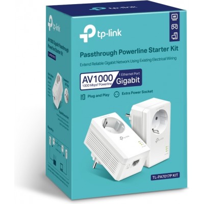 TP-LINK TL-PA7017P KIT v4 Powerline Διπλό για Ενσύρματη Σύνδεση με Passthrough Πρίζα και Θύρα Gigabit Ethernet