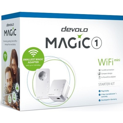 Devolo Magic 1 WiFi mini Powerline Διπλού Kit για Ασύρματη Σύνδεση Wi‑Fi 4 με Passthrough Πρίζα και Θύρα Ethernet