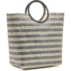 Verde 48-0135 Ψάθινη Τσάντα Θαλάσσης σε Μαύρο χρώμα