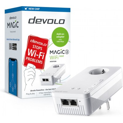 Devolo Magic 2 WiFi next Powerline για Ασύρματη Σύνδεση Wi‑Fi 5 με Passthrough Πρίζα και 2 Θύρες Gigabit Ethernet