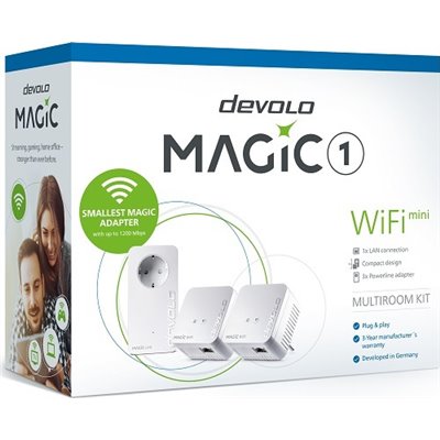 Devolo Magic 1 WiFi mini Powerline Τριπλού Kit για Ασύρματη Σύνδεση Wi‑Fi 4 με Passthrough Πρίζα και Θύρα Ethernet