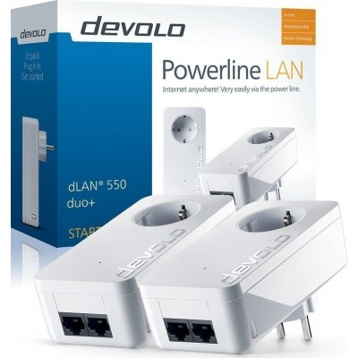 Devolo dLAN 550 Duo+ Powerline Διπλού Kit για Ενσύρματη Σύνδεση με Passthrough Πρίζα και 2 Θύρες Ethernet