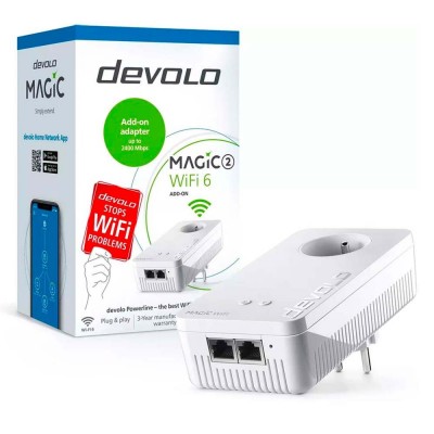 Devolo Magic 2 WiFi 6 Powerline για Ασύρματη Σύνδεση Wi‑Fi 6 με Passthrough Πρίζα και 2 Θύρες Gigabit Ethernet