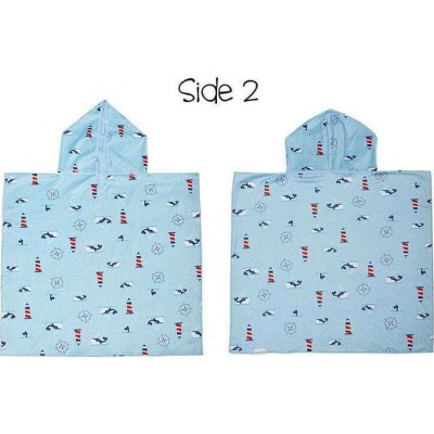 Flapjackkids UPF50+ Shark/Nautical Παιδικό Πόντσο Θαλάσσης Διπλής Όψης σε Γαλάζιο χρώμα