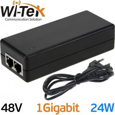 Wi-Tek WI-POE51-48V Gigabit PoE Injector 48V 0.5A 24W 1000Mbps