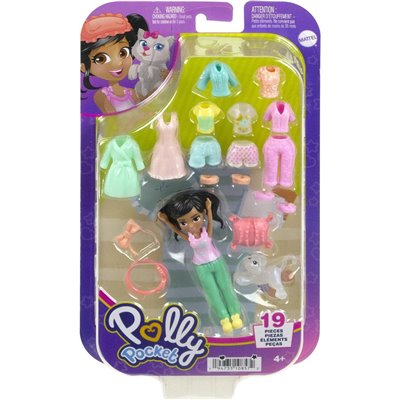 Mattel Polly - Νέα Κούκλα Με Μόδες Μεσαιο Pack Χαλάρωση στο Σπίτι 