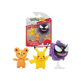Jazwares Pokemon - Battle φιγούρες 3-Pack - Teddiursa, Pikachu, Ghastly 