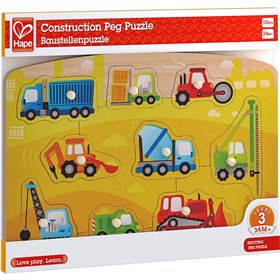 Hape Happy Puzzles Ξύλινο Παζλ Οχήματα Construction Peg  Hape Happy Puzzles Ξύλινο Παζλ Οχήματα Construction Peg
