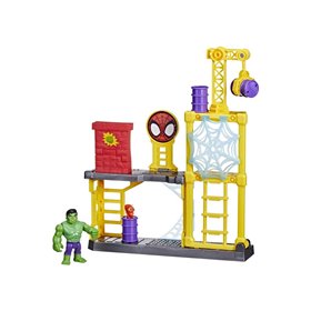 Hasbro Marvel Spidey And His Amazing Friends Hulks Smash Yard Hulk Playset With Toppling Tower Wall  Hasbro Marvel Spidey And His Amazing Friends Hulks Smash Yard Hulk Playset With Toppling Tower Wall
