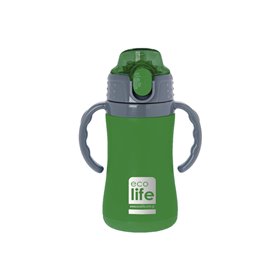 eco life Μεταλλικός Θερμός Παιδικός 300ml Πράσινο με εσωτερικό καλαμάκι 