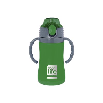 eco life Μεταλλικός Θερμός Παιδικός 300ml Πράσινο με εσωτερικό καλαμάκι 