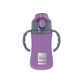 eco life Μεταλλικός Θερμός Παιδικός 300ml Λιλά με εσωτερικό καλαμάκι 