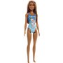 Mattel Barbie Beach Water Play Κούκλα Με Γαλάζιο Μαγιό και Φλόγες με Λουλούδια Σχέδια 