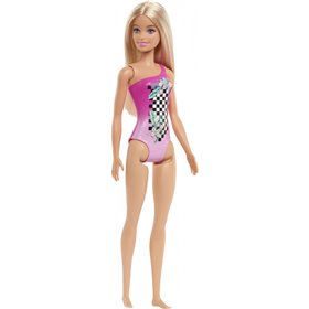Mattel Barbie Beach Water Play Κούκλα Με Ροζ Μαγιό και Καρό Σχέδια 