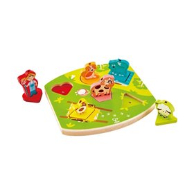 Hape Happy Puzzles Ξύλινο Παζλ Ζωάκια Φάρμας Με Ήχο 