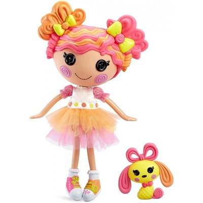 MGA Entertainment Lalaloopsy Doll Sweetie Candy Ribbon And Pet Puppy, 13 Taffy Candy-Inspired Doll With Pink/Yellow Outfit And A