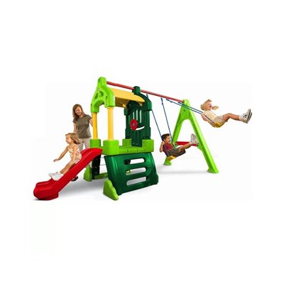 little tikes Clubhouse Swing Set Natural Παιδότοπος με Διπλό Σετ Κούνιας 