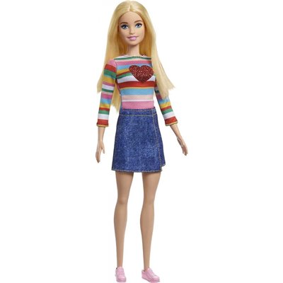 Mattel Barbie It Takes Two Malibu Roberts Doll Blonde Wearing Rainbow Shirt, Denim Skirt And Shoes 