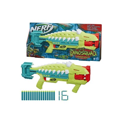 Hasbro Nerf Dinosquad Armorstrike Dart Blaster, 8-dart Rotating Drum, Drop Grip, 16 Elite Darts, Anklyosaurus 