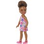 Mattel Τσελσι και Φιλες Barbie Chelsea Brunette Curly Hair One-Shoulder Flower-Print Dress And Pink Shoes 