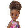 Mattel Τσελσι και Φιλες Barbie Chelsea Brunette Curly Hair One-Shoulder Flower-Print Dress And Pink Shoes 