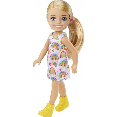 Mattel Τσελσι και Φιλες Barbie Chelsea Doll blonde Wearing Rainbow-print Dress and Yellow Shoes 