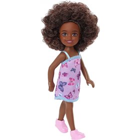 Mattel Τσελσι και Φιλες Barbie Chelsea Doll curly Brunette Hair Wearing Butterfly-print Dress and Pink Shoes 