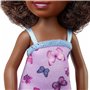 Mattel Τσελσι και Φιλες Barbie Chelsea Doll curly Brunette Hair Wearing Butterfly-print Dress and Pink Shoes 