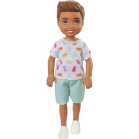 Mattel Τσελσι και Φιλες Boy Doll (Brunette) Colorful Printed T-Shirt, Blue Shorts and White Shoes 