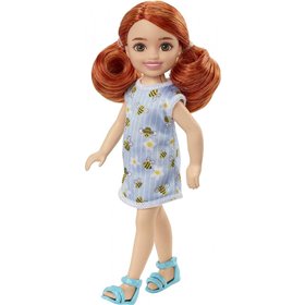 Mattel Τσελσι και Φιλες Barbie Chelsea Doll red Hair Wearing Bumblebee and Flower-print Dress and Blue Sandals 