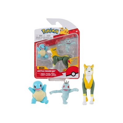Jazwares Pokemon 3 Pack-Features 2 Squirtle, Machop And 3-Inch Boltund Battle Figures-Authentic Details 