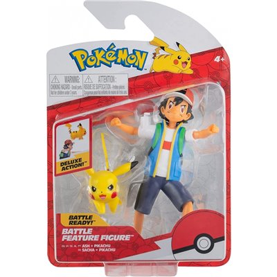 Jazwares Pokemon Abgee PKW Figure Ash And Pikachu W13 EA Battle Feature 4.5In Fig Ash And Pikachu, Red 