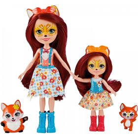 Mattel Enchantimals Felicity &amp Feana Fox Sister Dolls 6-In 4-In 2 Animal Figures, Removable Skirt And Accessories 