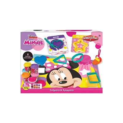 As company Πλαστελίνη Minnie Μαθαίνω Τα Σχήματα Και Τα Χρώματα Βαζάκια Με Καπάκια Καλουπάκια 224Gr 