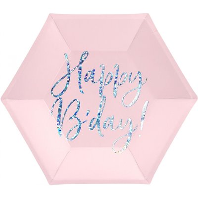 OEM Πιάτα Happy Bday!, Ροζ, 20Cm Iridescent Pink 