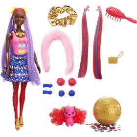 Mattel Barbie Color Reveal Glitter! Hair Swaps Doll, Glittery Blue With 25 Hairstyling Και Party-Themed Surprises 