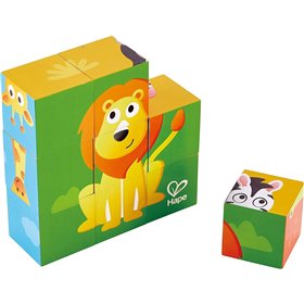 Hape Jungle Animal Block Ξύλινο Παζλ Κύβοι Ζωάκια Ζούγκλας 