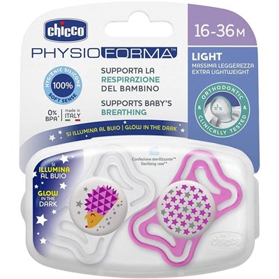 Chicco Πιπίλα Physio Light Για Τη Νύχτα 16-36 Μηνών 2 Τεμάχια 