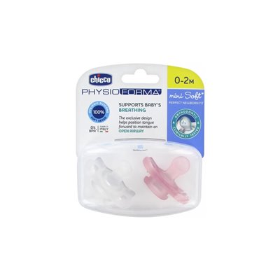 Chicco Πιπίλα Όλο Σιλικόνη Physio Mini Soft/Ροζ 0-2 Μηνών 2Τμχ 