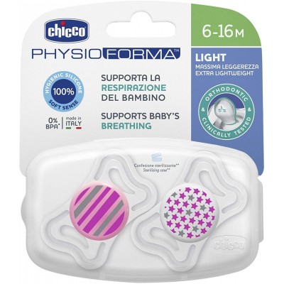 Chicco Chicco Πιπίλα Physio Light Σιλικόνης Ρόζ 6-16 Μηνών 2 Τεμάχια 