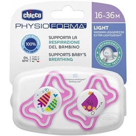 Chicco Πιπίλα Physio Light Σιλικόνης Ρόζ 16-36 Μηνών 2 Τεμάχια 