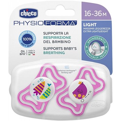 Chicco Πιπίλα Physio Light Σιλικόνης Ρόζ 16-36 Μηνών 2 Τεμάχια 